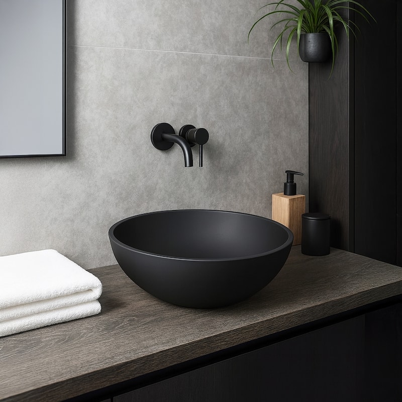 16 inch Veyra Matte Black Solid Surface Round Vessel Sink
