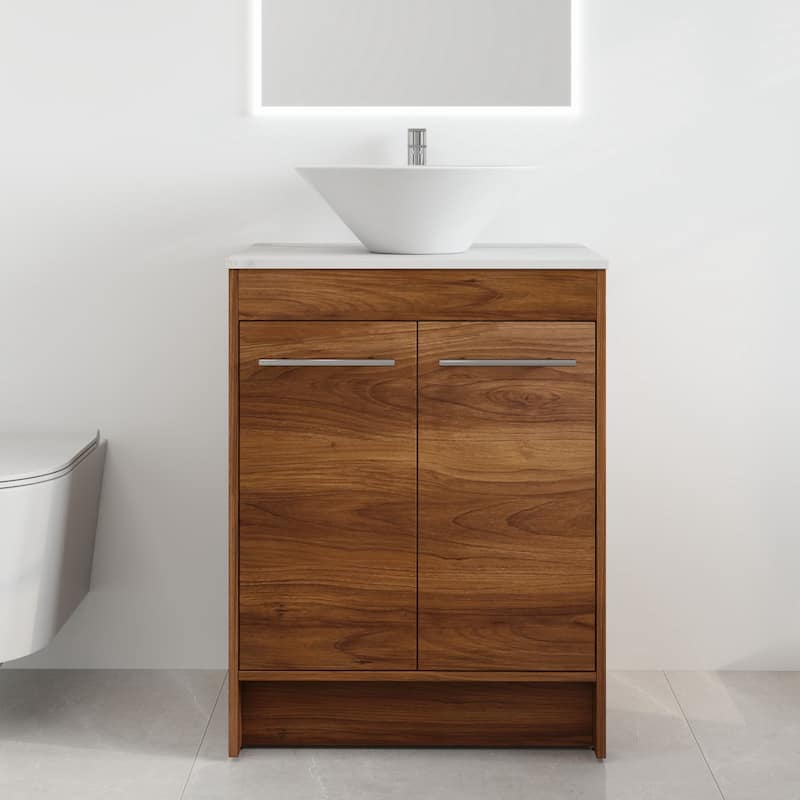 Malwee 24"/36"/48"/60" FreeStanding Bathroom Vanity, Floor Stand Bathroom Vanity with Ceramic Sink,Soft Close Door and Shelf - 23.6"×18.9" - Brown with sink-217