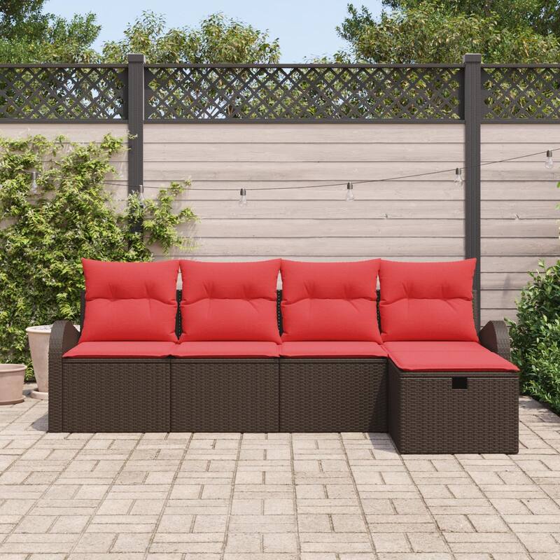 vidaXL 5/6 Garden Sofa Set with Cushions Black/Brown/Grey Poly Rattan - 92.1 x 46.1 x 27.2