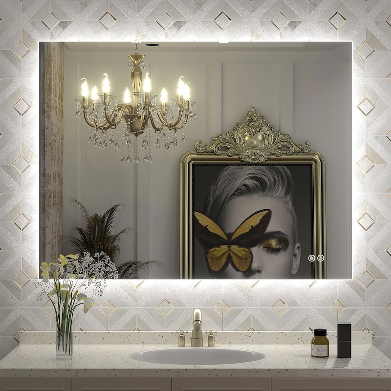Frameless Anti-Fog 3 Colors Dimmable LED Backlit Wall Bathroom Vanity Mirror - 40" x 24"-Rectangular
