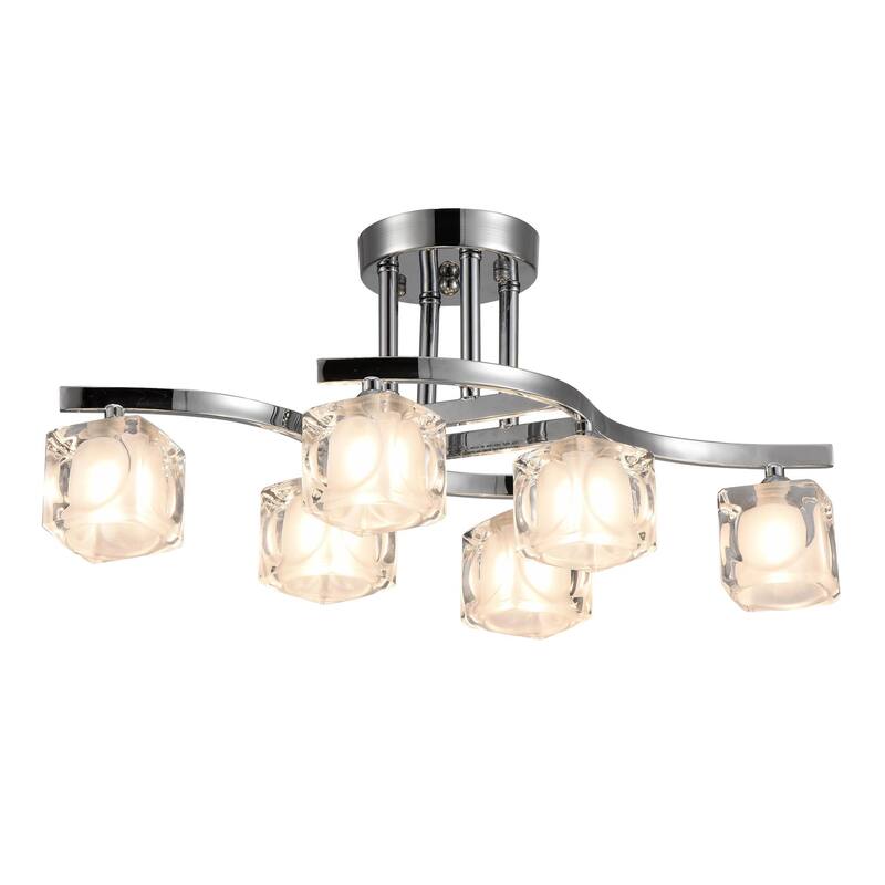 Delphina Chrome 6-Light Semi-Flush mount with Clear Glass Shade - Silver