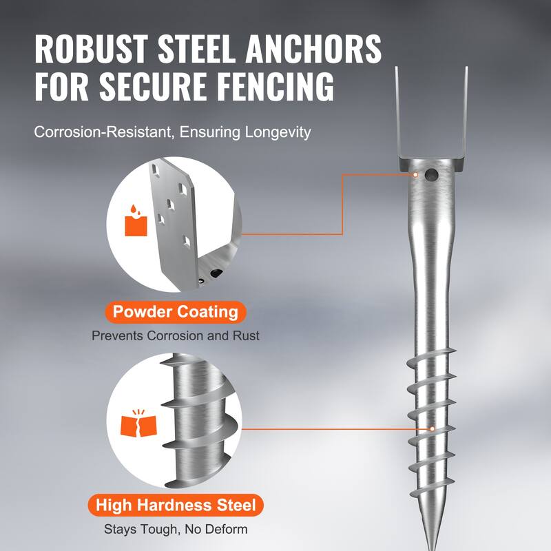 No Dig Ground Anchor, 3.94 x 2.76 x 27.56 in DIY Screw in Post Stake, Includes 6 Lag Bolts & a Rebar, U-Shape Steel Post Holder