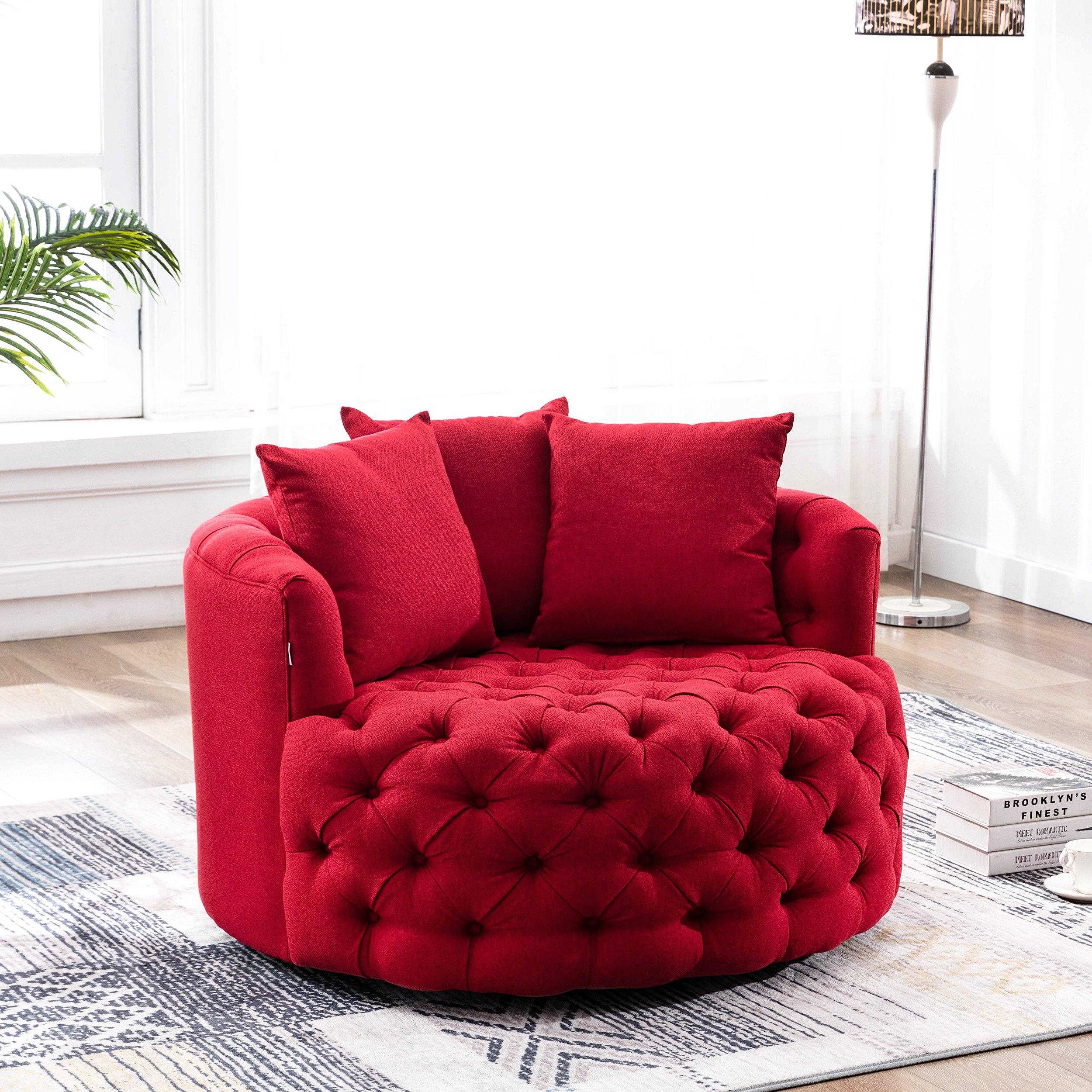 Elegant round hotsell swivel barrel chair