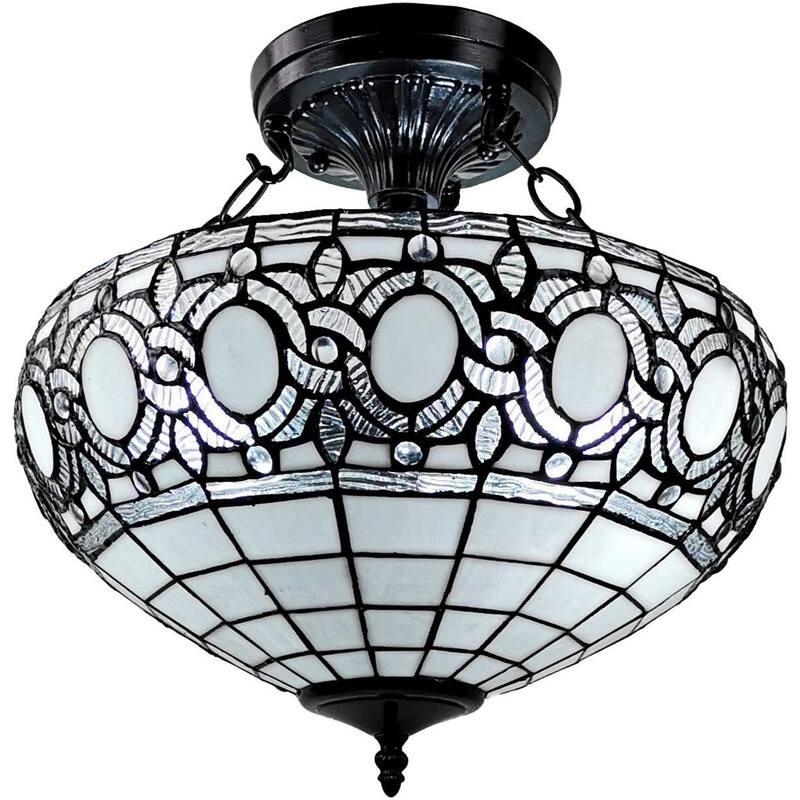 Tiffany Style Semi-flush Mount Ceiling Fixture Amora Lighting