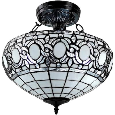 Tiffany Style Semi-flush Mount Ceiling Fixture Amora Lighting