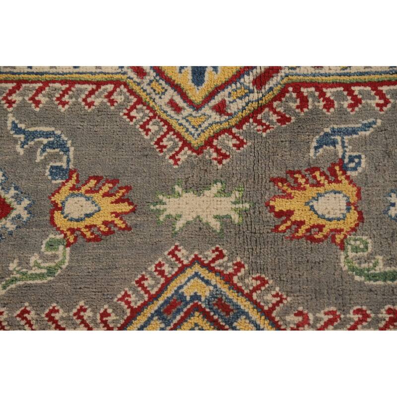 Geometric Kazak Area Rug Hand-Knotted Living Room Wool Carpet - 6'8" x 9'7"