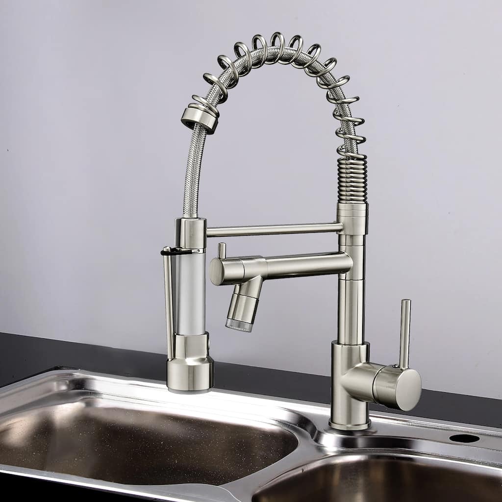 Double-Handle Pull-Down Sprayer Kitchen Faucet with LED in Brushed Nickel