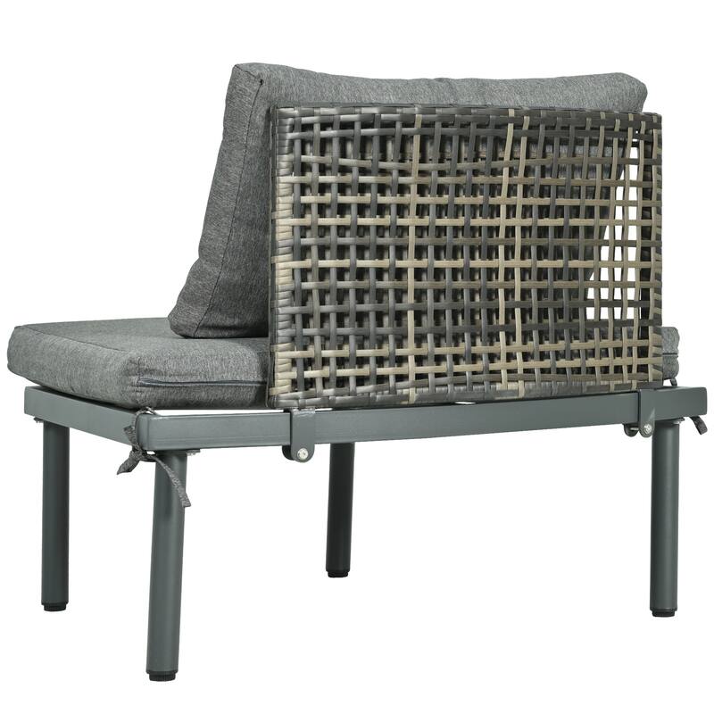 8-Piece Patio Sofa Furniture Set, Half Moon Sectional Sofa with 2 High-Low Coffee Tables, 6 Pillows & Cushions