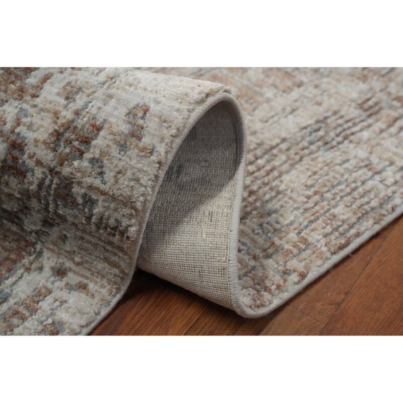 Machine Made Oriental Polyester Carpet Abstract Beige & Ivories Distressed Area Rug - 7' 5'' X 5' 2''