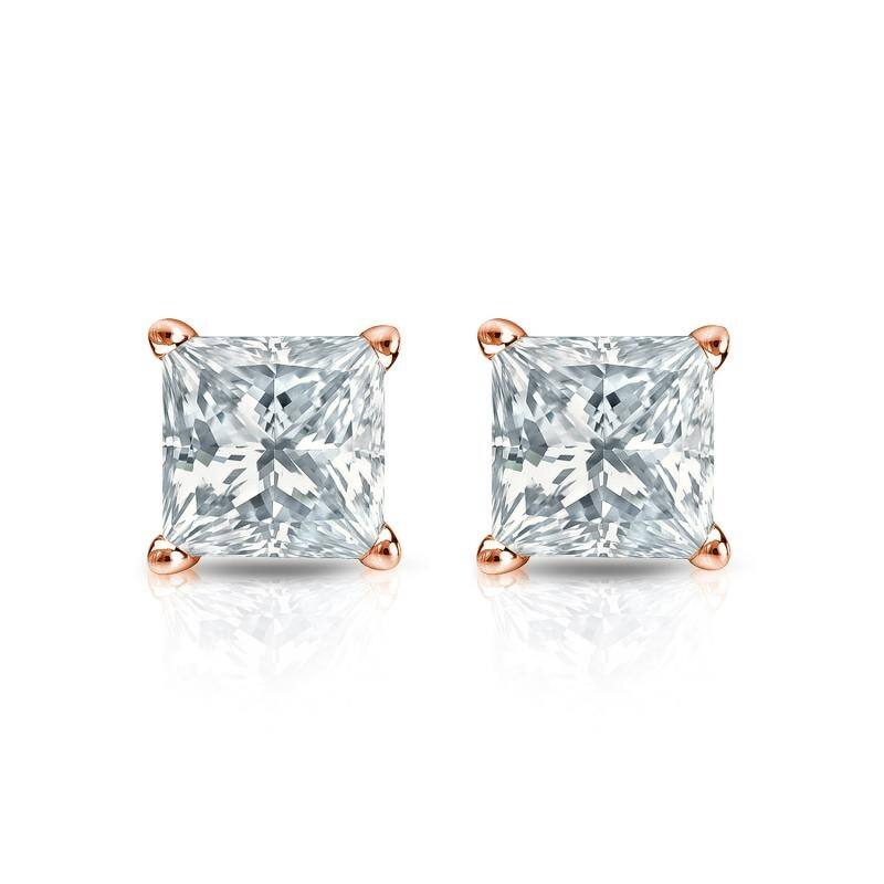 Auriya 14-karat Gold Lab Grown 0.75 carat TDW Princess Diamond Stud Earrings 4-Prong Basket Push-back