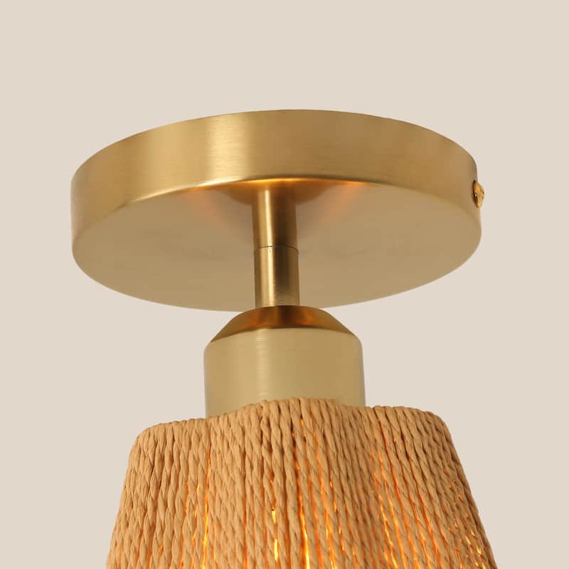 1-Light Brown Paper Rope Boho Semi-Flush Mount Ceiling Light