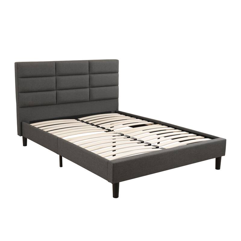 Roncy Dark Grey Upholstered Platform Bed Frame