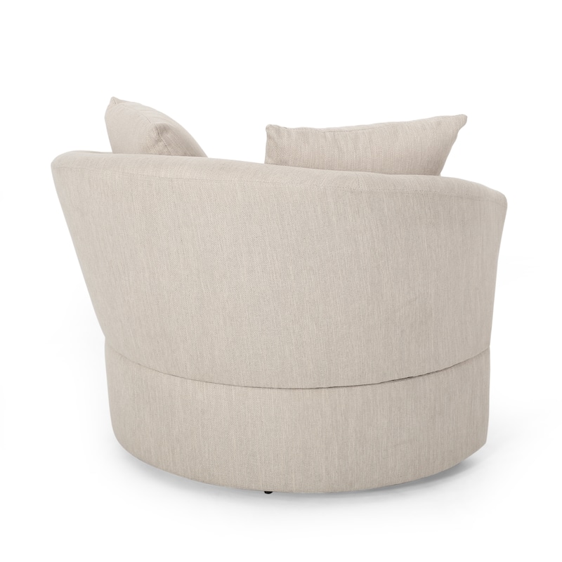 Roomfitters Upholstered Swivel Accent Chair, Cozy Round Armchair with Two Pillows, Beige