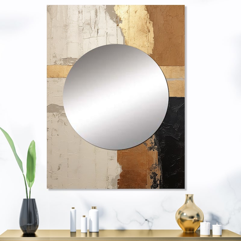 Designart "Abstract Beige Gold Road Collage IV" Abstract Collages Mirror Beige Modern Large Mirror Wall Art For Bathroom - 30 in. wide x 40 in. high