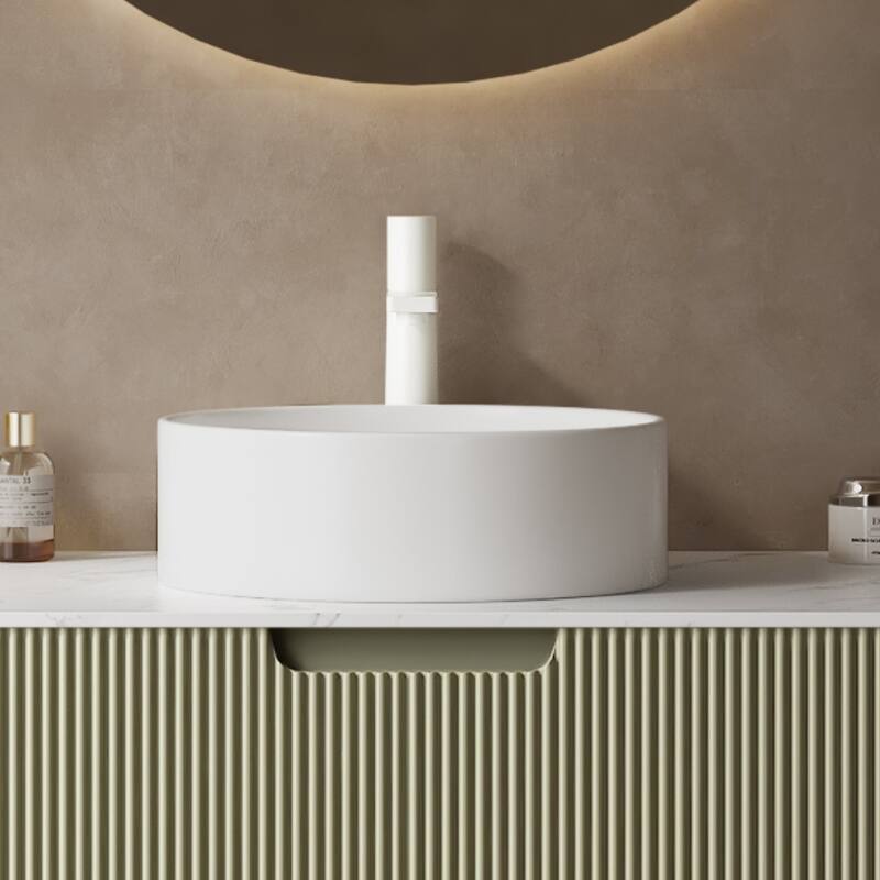 GDFStudio - Jessica Mid-Century Modern Ceramic Vessel Bathroom Basin, WITHOUT Faucet, NO Cabinet