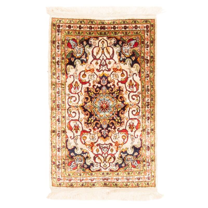 ECARPETGALLERY Hand-knotted Hereke Cream Silk Rug - 1'6 x 2'4
