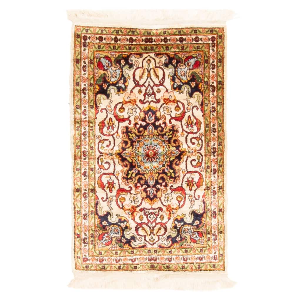 ECARPETGALLERY Hand-knotted Hereke Cream Silk Rug - 1'6 x 2'4
