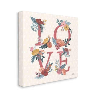 Stupell Love Text Floral Typography Heart Pattern Canvas Wall Art - Bed ...
