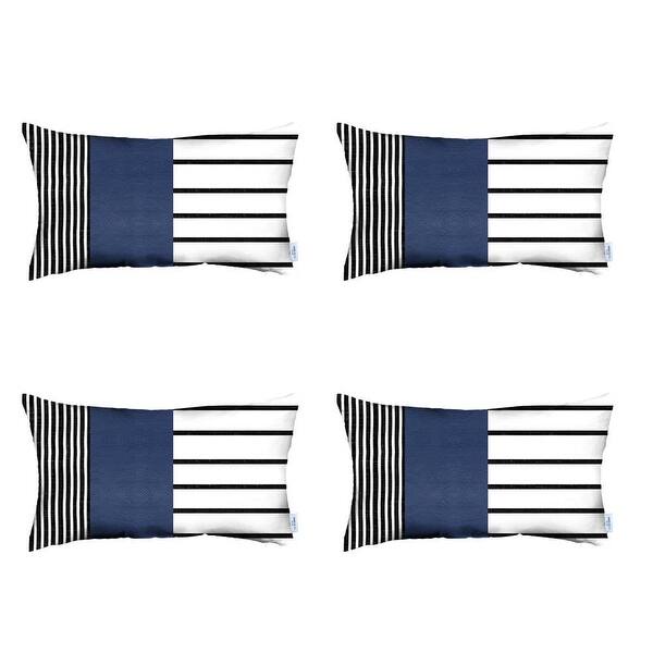 Set of 4 Blue and White Stripes with Faux Leather Pillow Covers Set of 4 Blue and White Stripes with Faux Leather Pillow Covers