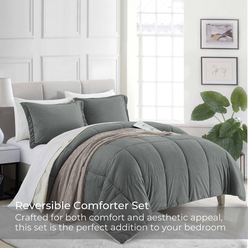 3 PCS Winter Comforter Set Reversible Faux Shearling On Sale Bed