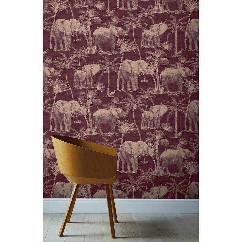 Arthouse Adelia Maroon Elephant Grove Wallpaper