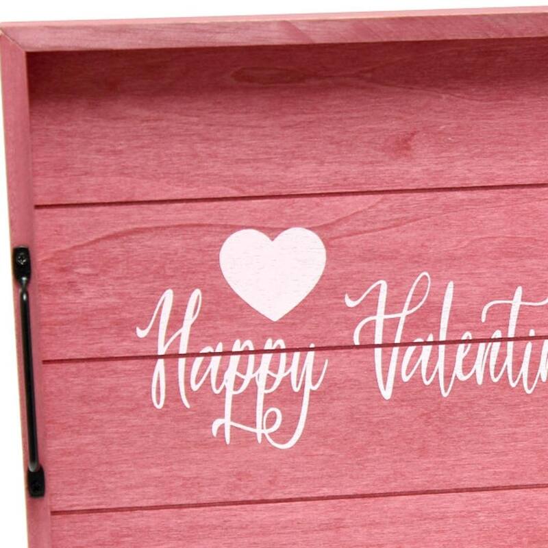 HomeRoots 16" Dark Pink And White Happy Valentines Day Serving Tray With Handles - 15.50 in. x 2.25 in. x 12.00 in.