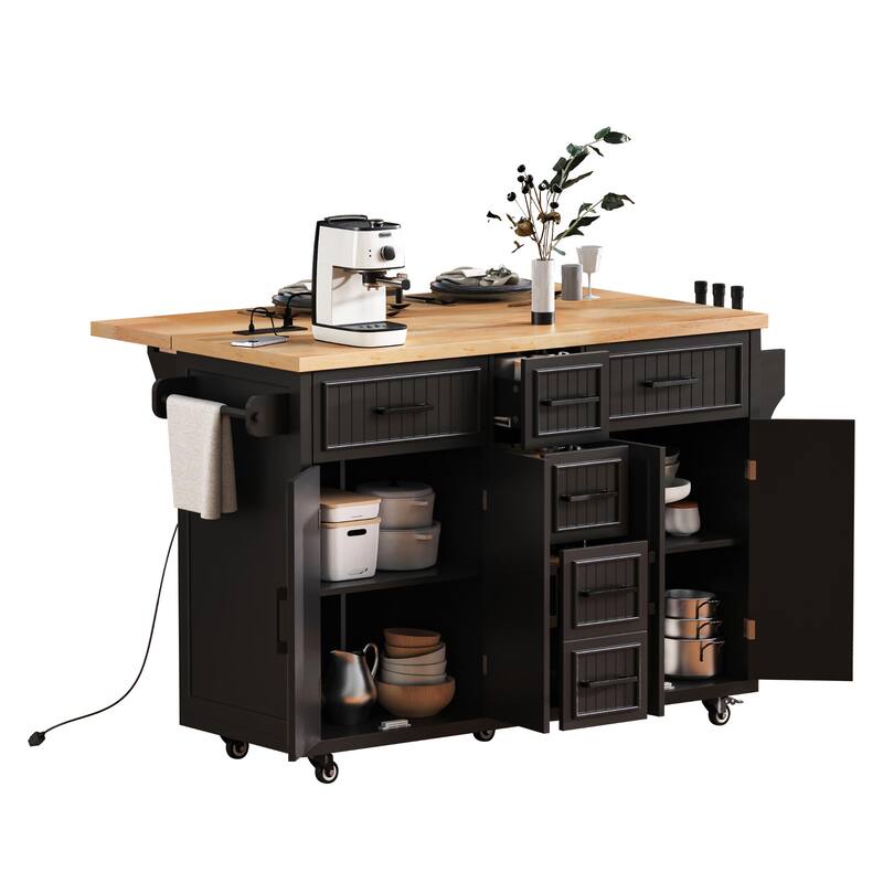Large Kitchen Island with Drop Leaf Rolling Kitchen Cart with Drawers