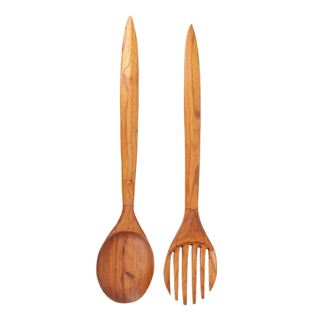 Oversized Wooden Fork & Spoon Wall Decor - Rustic Minimalist Art,