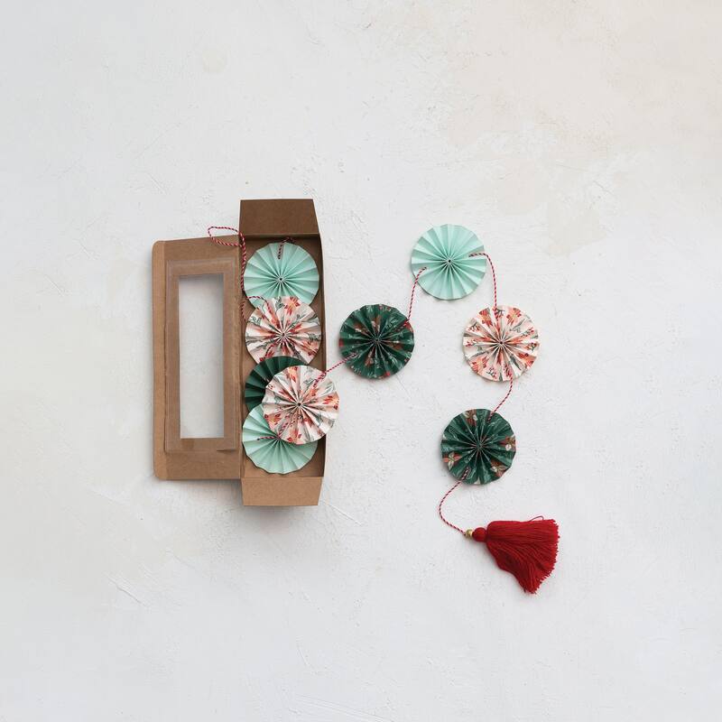 Handmade Recycled Paper Fan Garland with Cotton Tassel