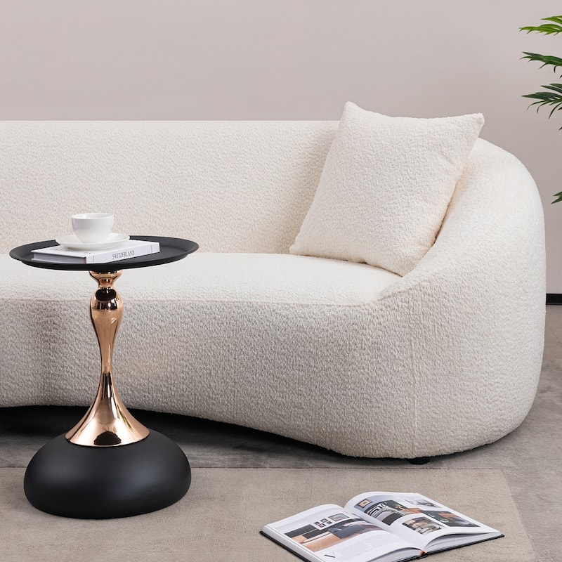 Mermaid Tail End Coffee Table Round Side Table, Modern Metal Pedestal Table, Minimalist Accent Table For Small Spaces