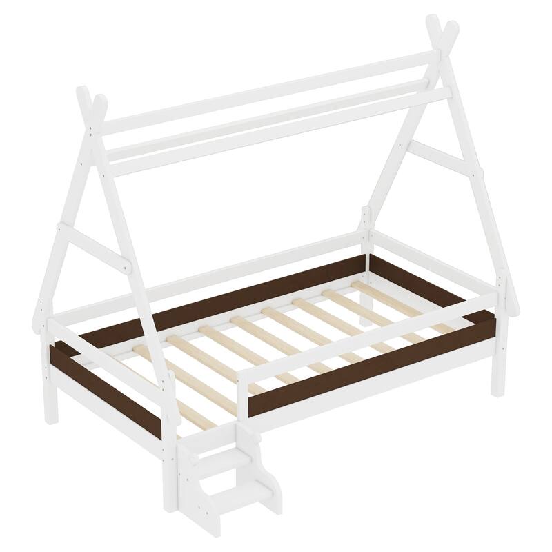 Childlike Fun House-shaped Platform Bed Frame with Low Profile Stairs