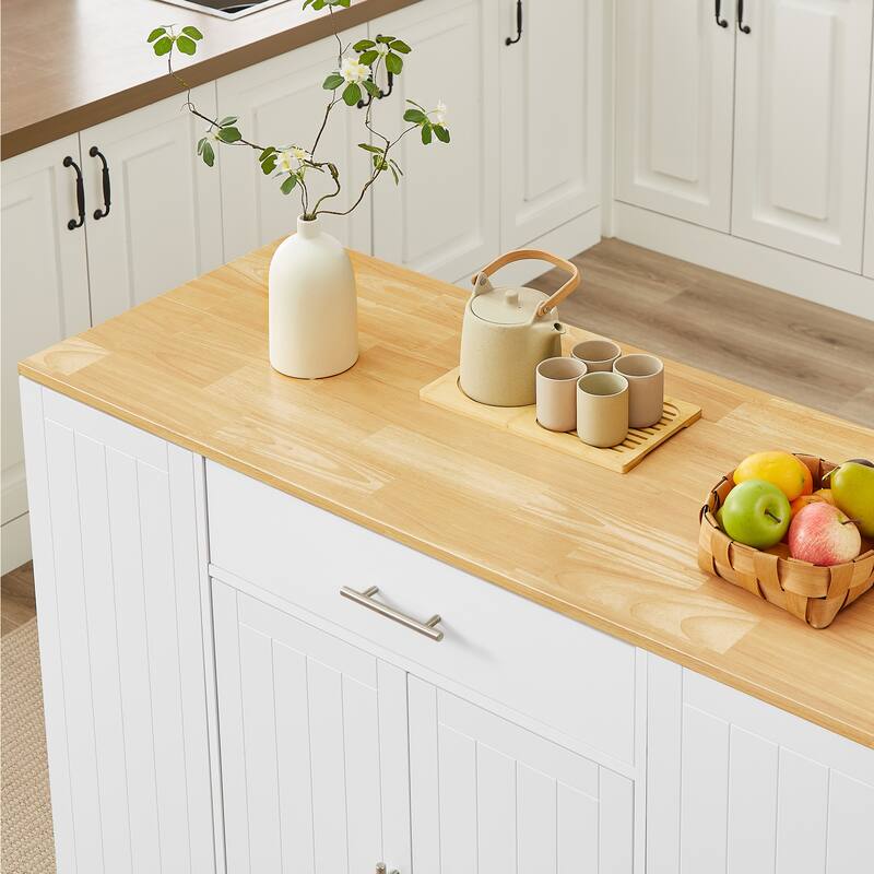 Anmytek 53 Inch Modern Farmhouse Kitchen Storage Island with Drawers Trash Can Storage White