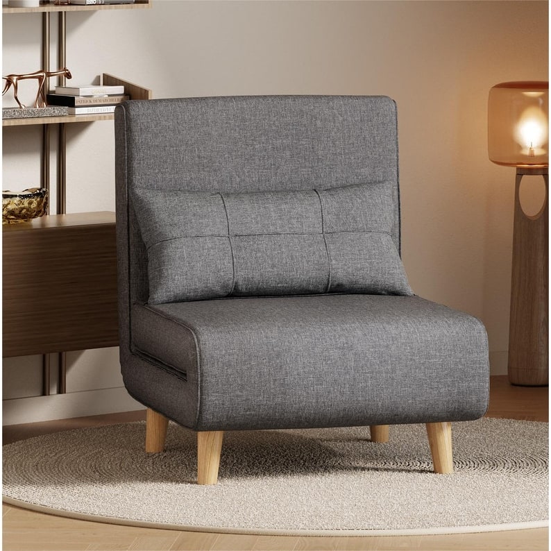 3 in 1 Convertible Upholstered Sofa Bed Sleeper Chair, Chaise Lounge Sofa, Folding Sleeper Chair, Recliner Chair with Pillow - Grey