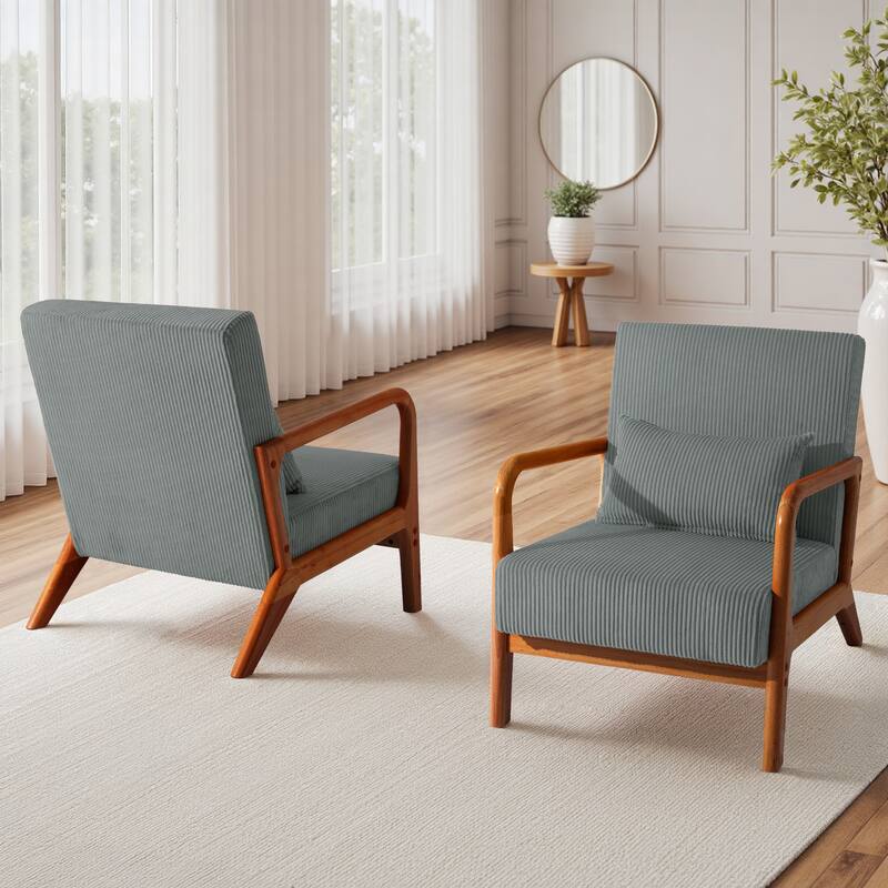 Uixe Mid Century Solid Wood Upholstered Corduroy Accent Chair