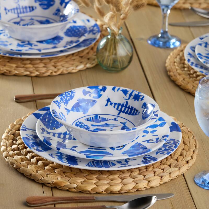 Certified International Fish Tale Melamine 12 Piece Dinnerware Set , Service for 4 - 11.00"L x 11.00"W x 0.50"H