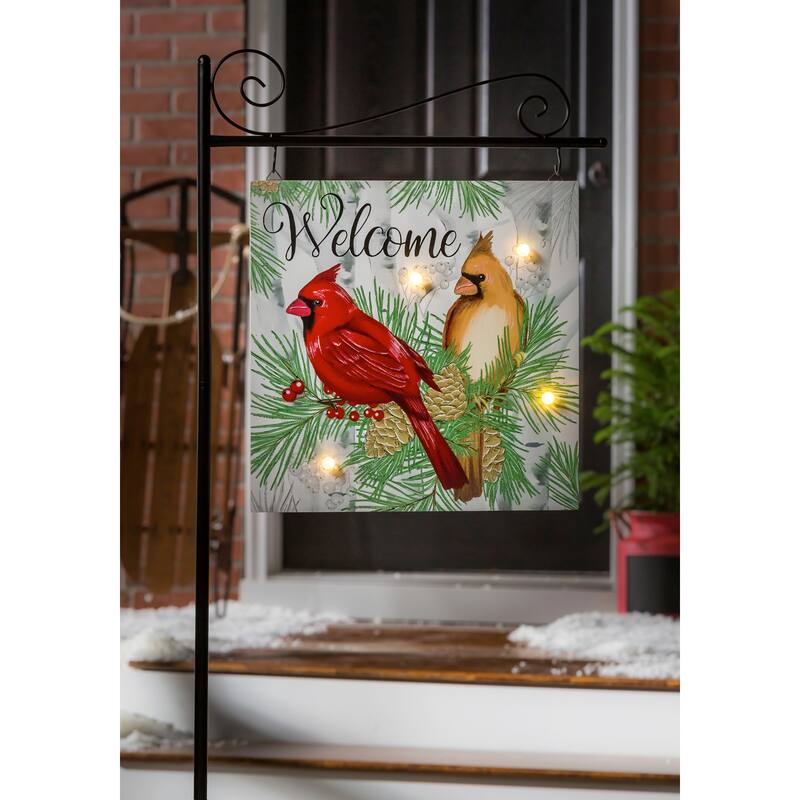 Winter Cardinal Couple 55 in. Solar Sign-Sational Greeter with Stake