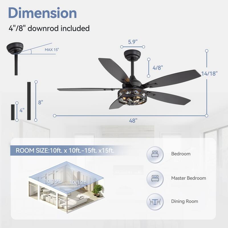 48" Wood 5-Blade Crystal Fandelier Ceiling Fan with Remote and Light
