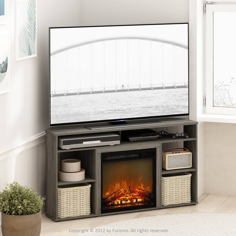 Furinno Jensen Corner TV Stand with Fireplace for TV up to 55 Inches
