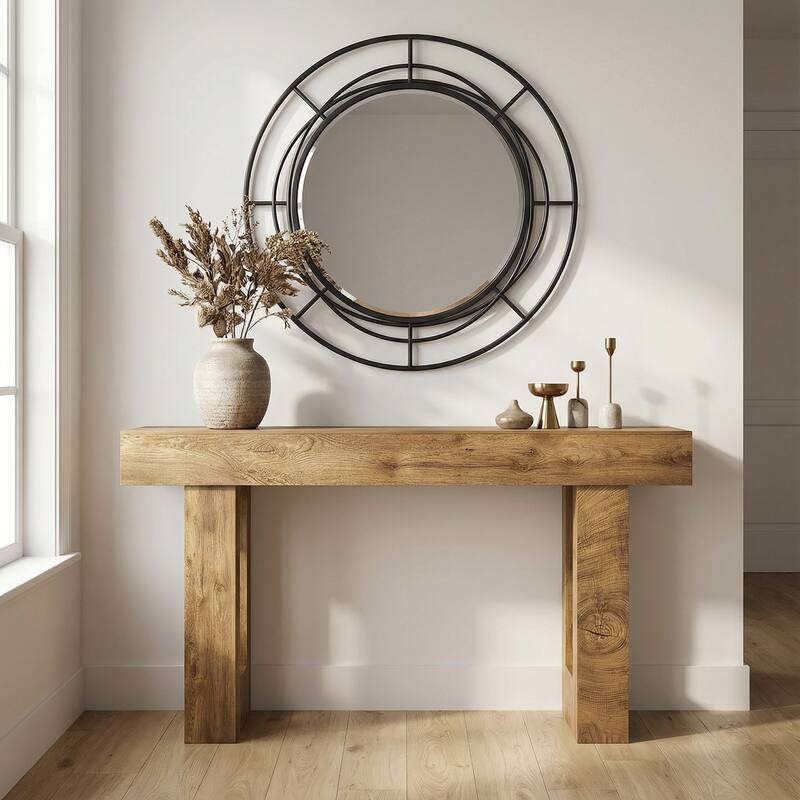 63" Long Console Table, Farmhouse Entryway Table with Storage, Native Wood Grain Tree Scars, Wooden Rectangular Sofa Table