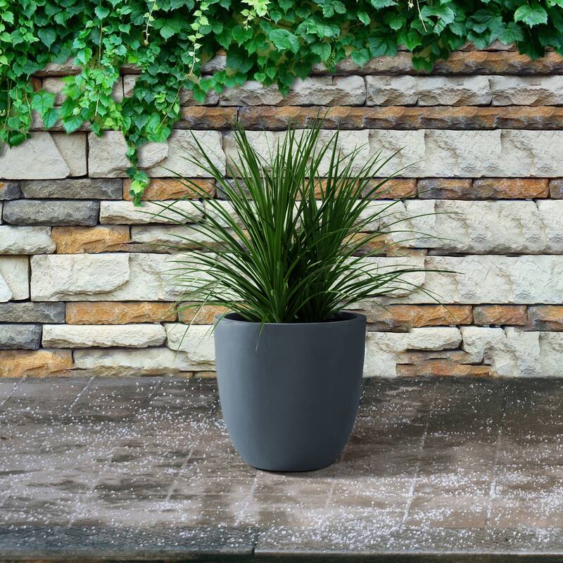 Kante 9 in. H Concrete and Fiberglass Round Bowl Planter, Outdoor Indoor Large Planters Pots with Drainage Hole
