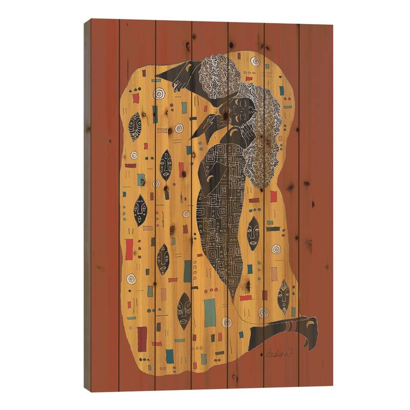 Klimt Noir - Brown Print On Wood by Aislinn Finnegan - Multi-Color - 26x18x1.5