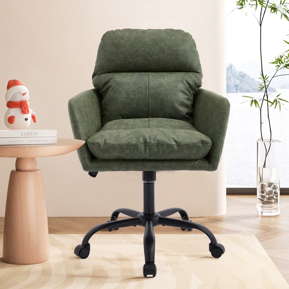 PU Artificial Leather Swivel Office Chair, Ergonomic Upholstered Home Office Chair, Adjustable Height Computer Rolling Chair