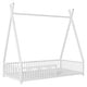 preview thumbnail 9 of 8, White Twin Metal House Floor Bed with Triangle Structure & Guardrail for Toddlers & Baby, Modern Montessori Platform Bed Frame