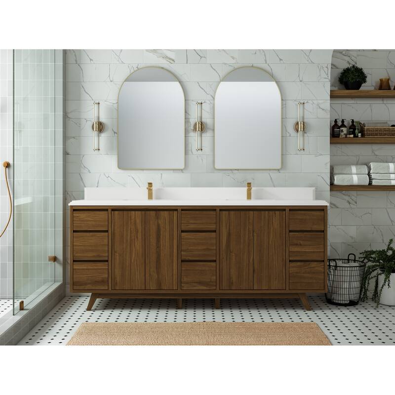 Willow Collections 84 in. W x 22 in. D Madison Teak Double Sink Bathroom Vanity with Countertop