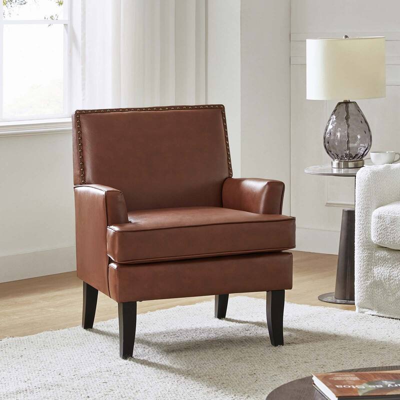 Nileus Contemporary and Classic Polyester Accent Chair with Solid Wooden Legs by HULALA HOME - BROWN