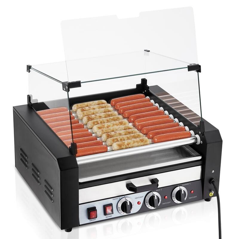 Electric 30 Hot Dog 11 Roller Grill Machine with Warming Drawer - 11 Rollers