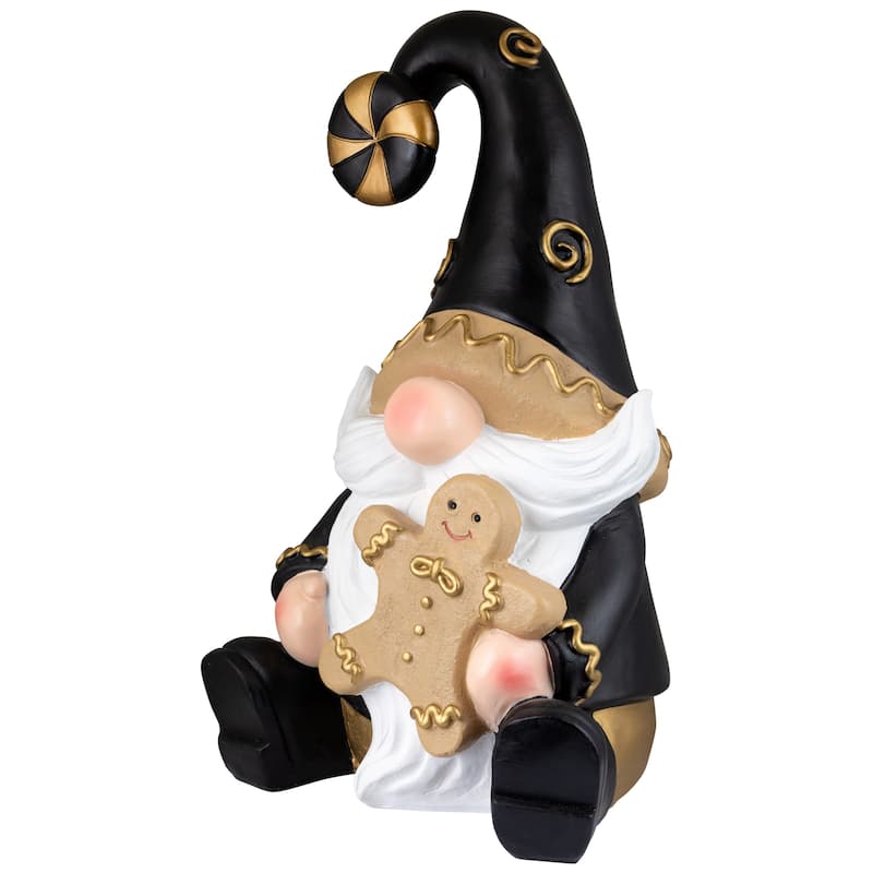 Gnome Holding Gingerbread Man Cookie Christmas Decoration - 13" - Black