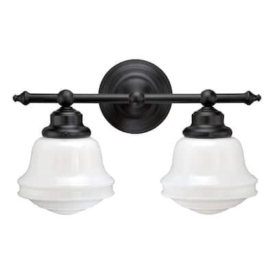 Vaxcel Huntley 2-Light 16-in Oil Rubbed Bronze Farmhouse Vanity Light - 16-in W x 10-in H x 7-in D