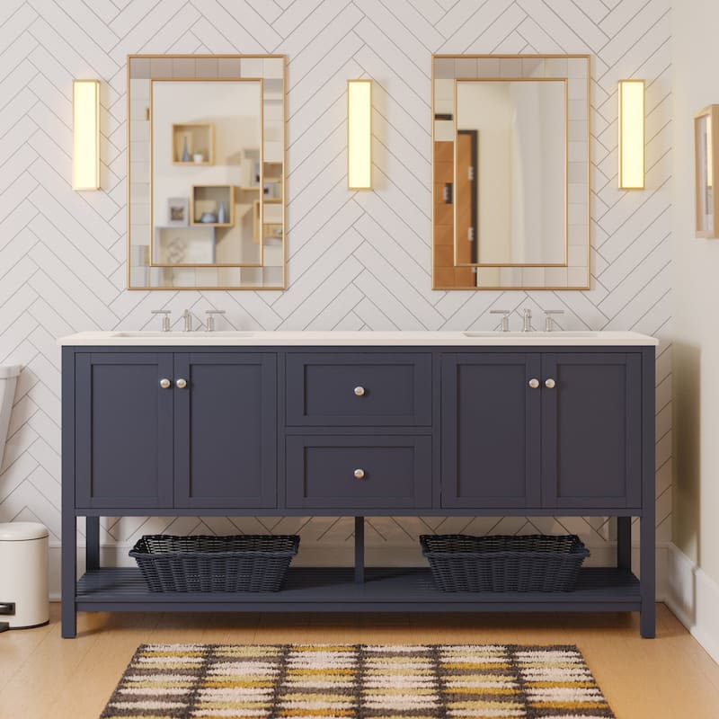 KitchenBathCollection Lakeshore 72" Double Bathroom Vanity with Engineered White Top - Marine Gray