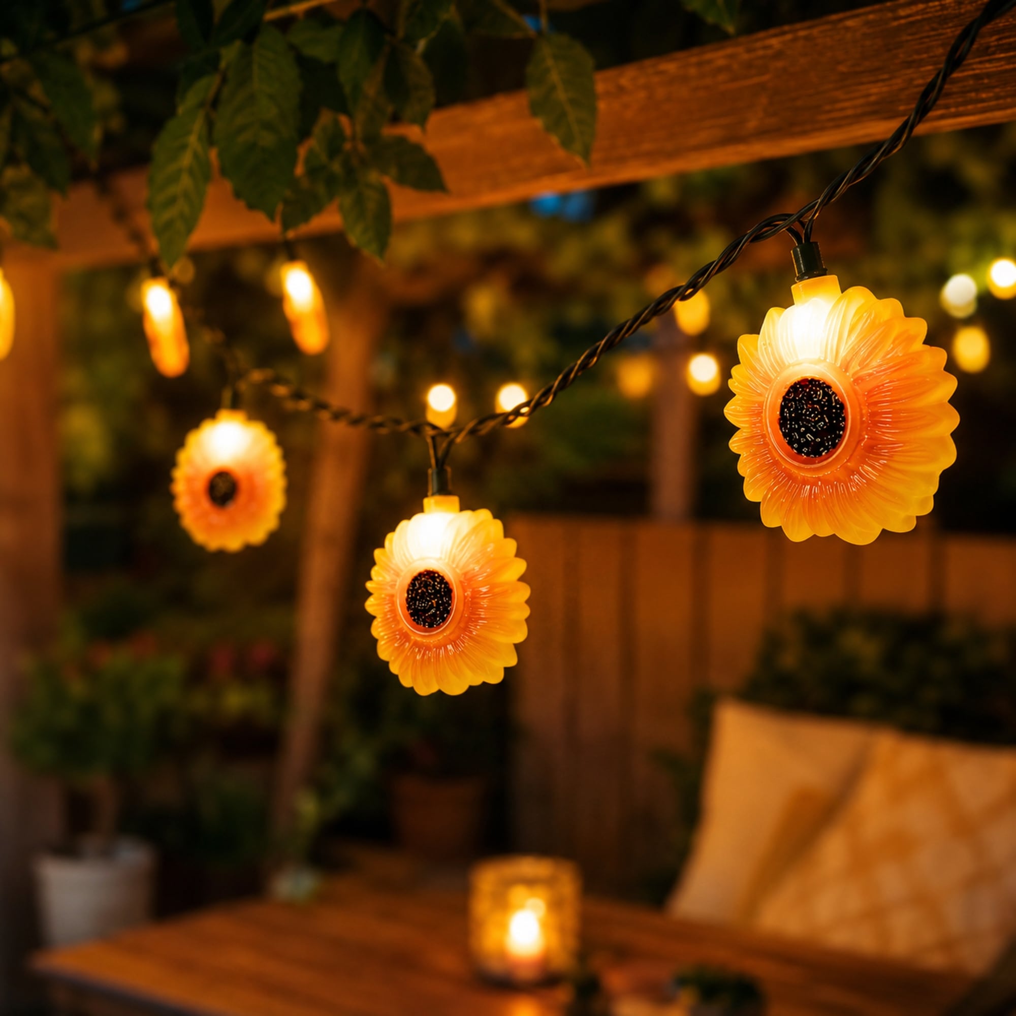 Sunflower Indoor Outdoor Patio Light Set - 6' Green Wire - 10ct